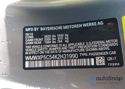 2019 Mini Hardtop Cooper из США, поврежденный, VIN WMWXP5C54K2H31990